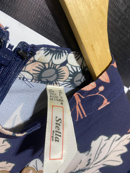STELLA |M| BUST 18| C6| NAVY BLUE FLORAL LONG SLEEVE HI-LOW TUNIC DRESS