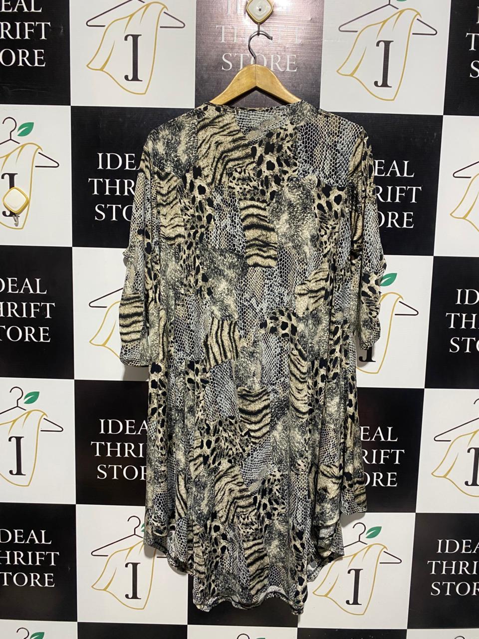 MIXED ANIMAL PRINT THREE-QUARTER SLEEVE TUNIC DRESS |XL| BUST 23|