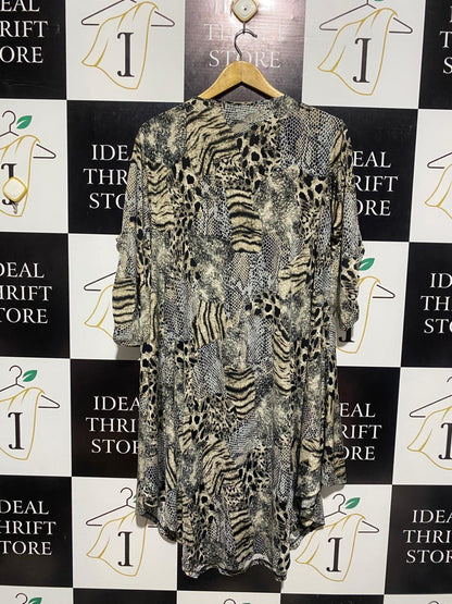 MIXED ANIMAL PRINT THREE-QUARTER SLEEVE TUNIC DRESS |XL| BUST 23|