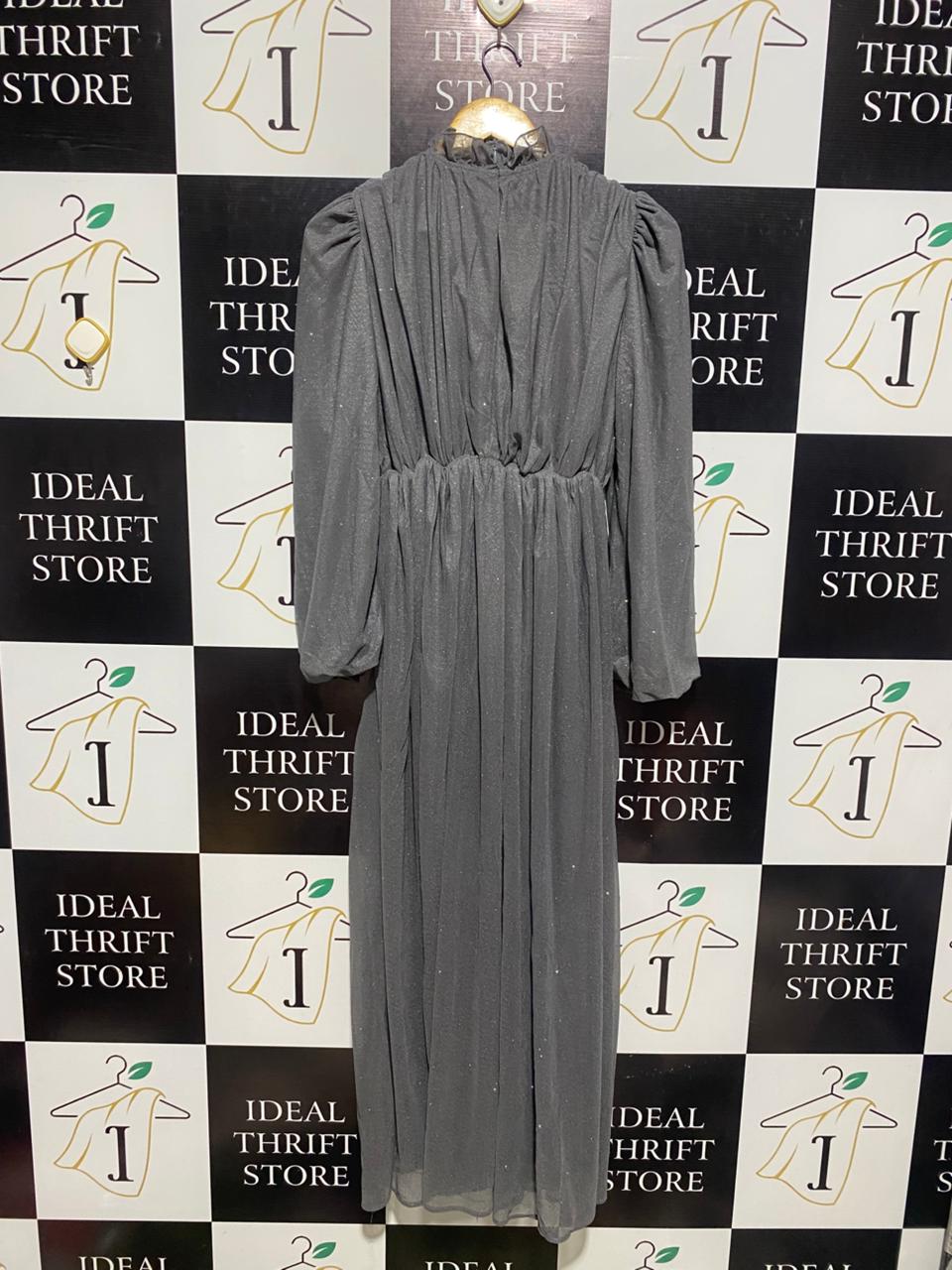 FAHHAR |M| BUST 16| VINTAGE-STYLE CHARCOAL GREY SHIMMER MAXI DRESS