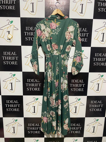 |M| BUST 16| ROMANTIC DARK GREEN FLORAL MAXI DRESS