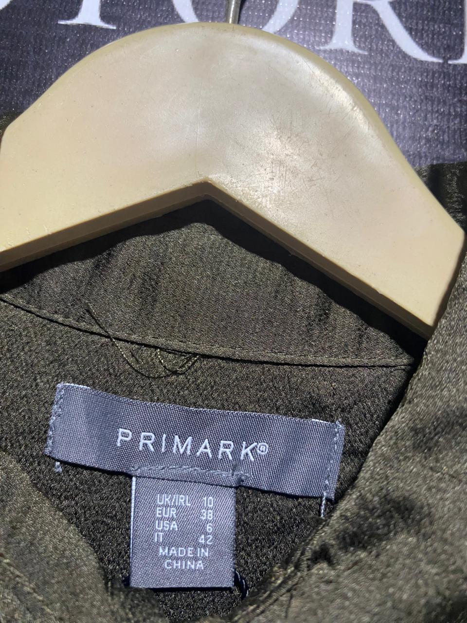 PRIMARK |M| BUST 20| C3| OLIVE GREEN SATIN MAXI SHIRT DRESS