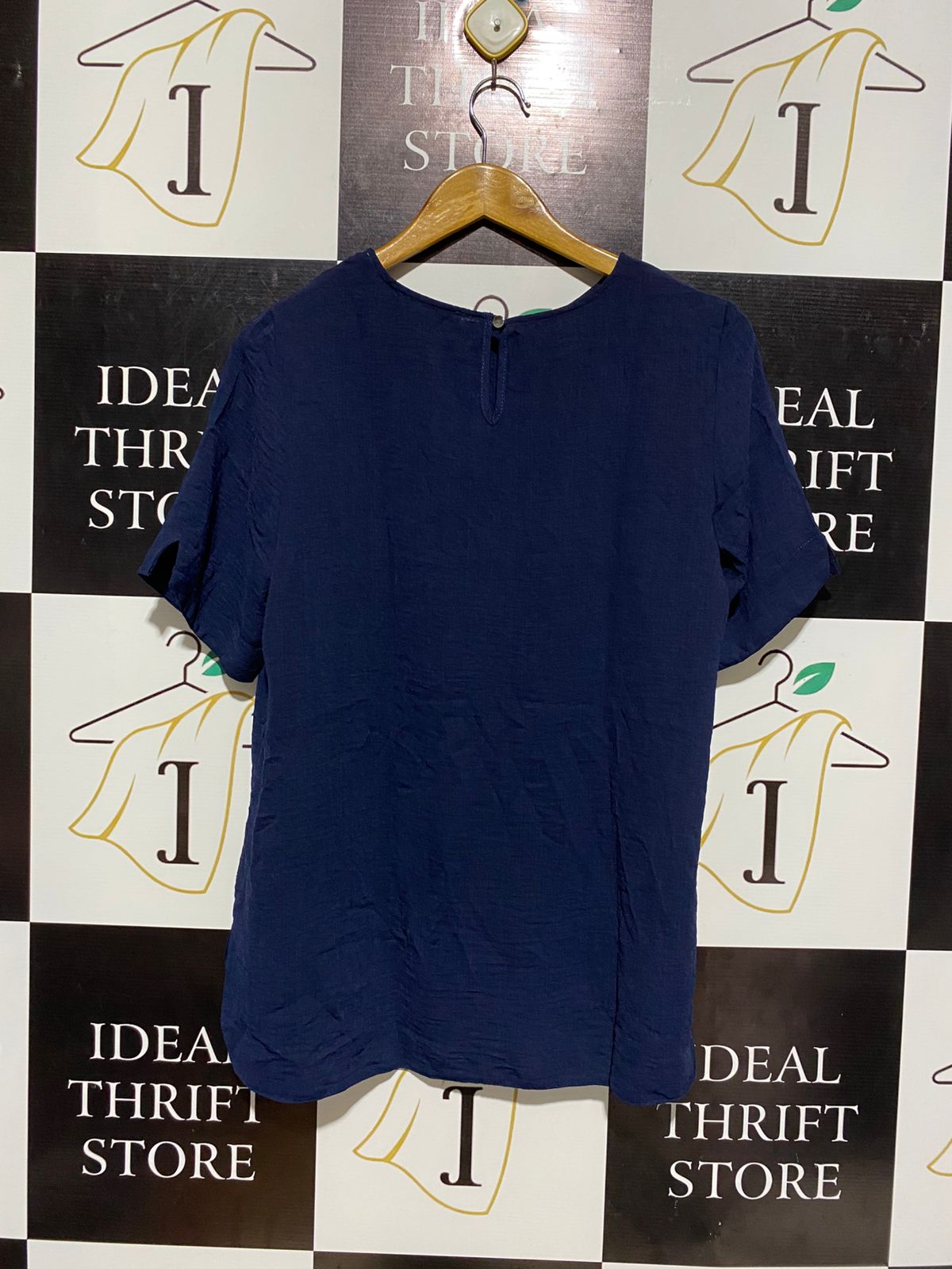 PRIMARK |L| BUST 19| C1| ELEGANT NAVY BLUE SHORT SLEEVE BLOUSE