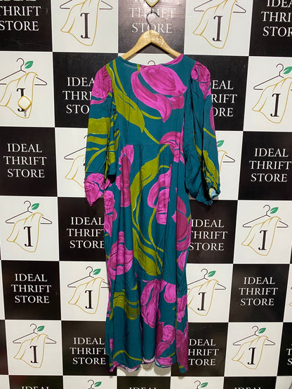 CARINA RICCI |L| BUST FREE|C4|VIBRANT TEAL AND MAGENTA FLORAL MAXI DRESS