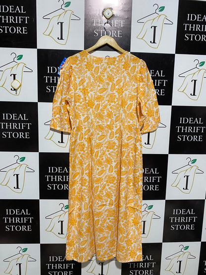 NEXT |L| BUST 19| C6| VIBRANT GOLDEN-YELLOW FLORAL MIDI DRESS