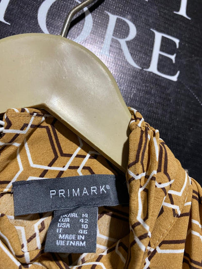 PRIMARK |L| BUST 17| C6| NATURAL LINEN-BLEND TIERED MINI DRESS