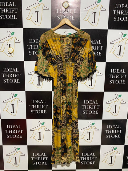 KELLY ENIE |M| B3| BUST FREE|  MUSTARD BOHEMIAN PATCHWORK MAXI DRESS