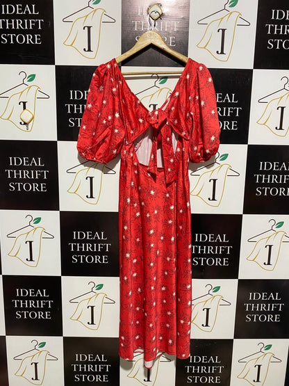 NEW LOOK |M| BUST 16| C6|  RADIANT RED CELESTIAL PRINT MAXI DRESS