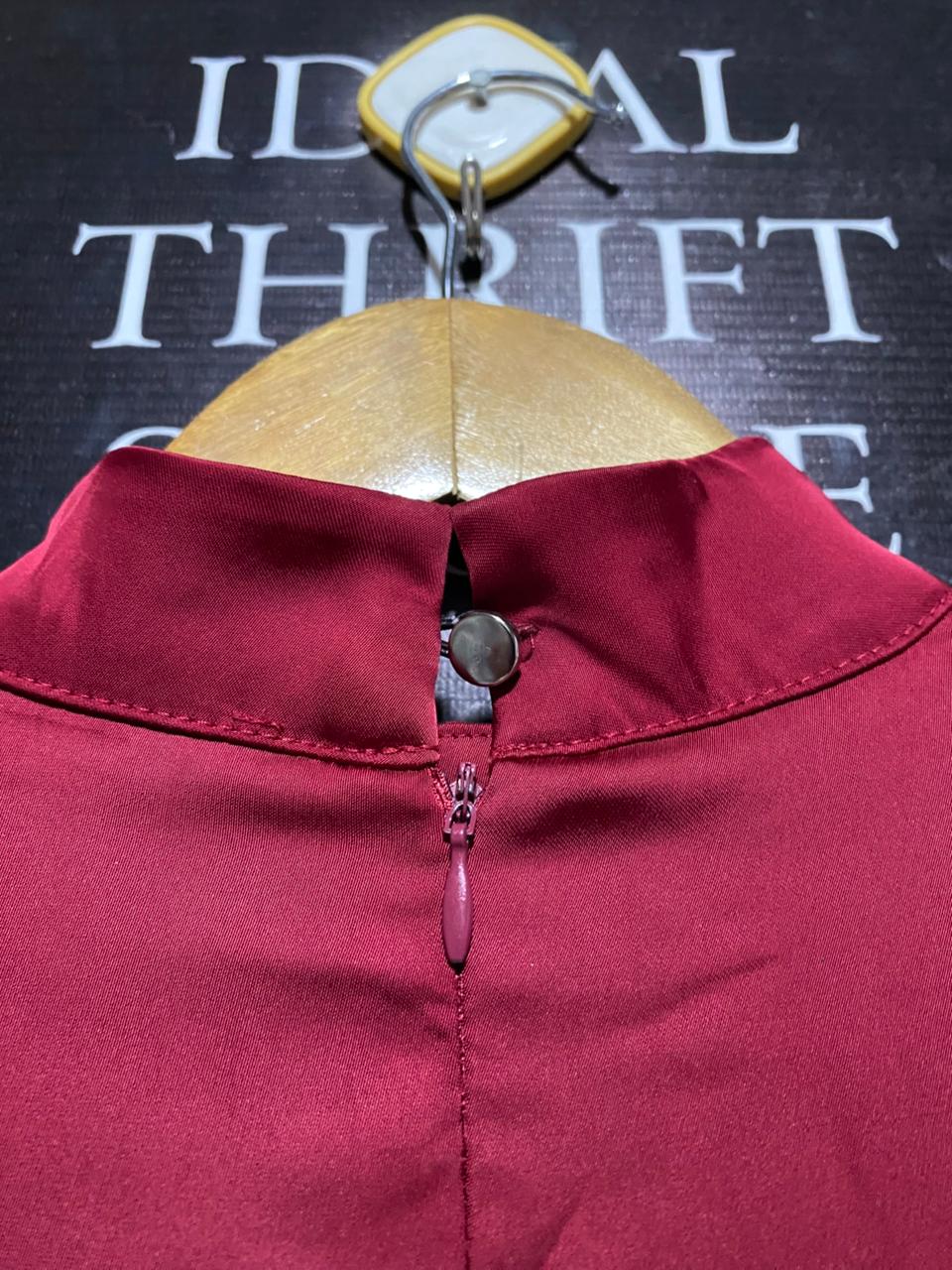 AHEL TASARIM |M| BUST 16| C6| CRIMSON RED SATIN MAXI GOWN