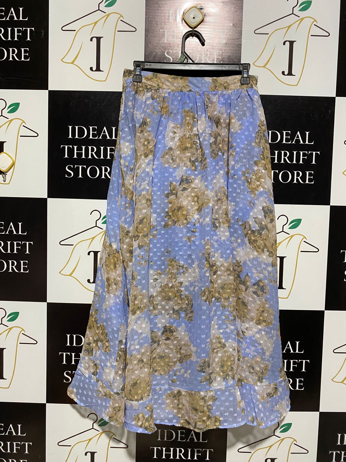 FASHION |M| WAIST 28| C6| LIGHT BLUE FLORAL RUFFLE MIDI SKIRT