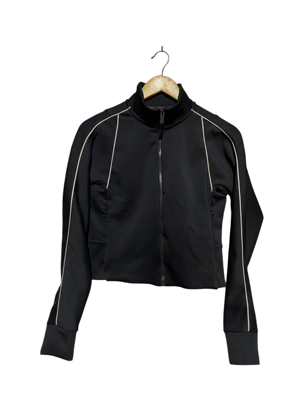 ADIDAS |XS| BUST 17| BLACK FULL-ZIP TRAINING JACKET WITH WHITE PIPING DETAIL