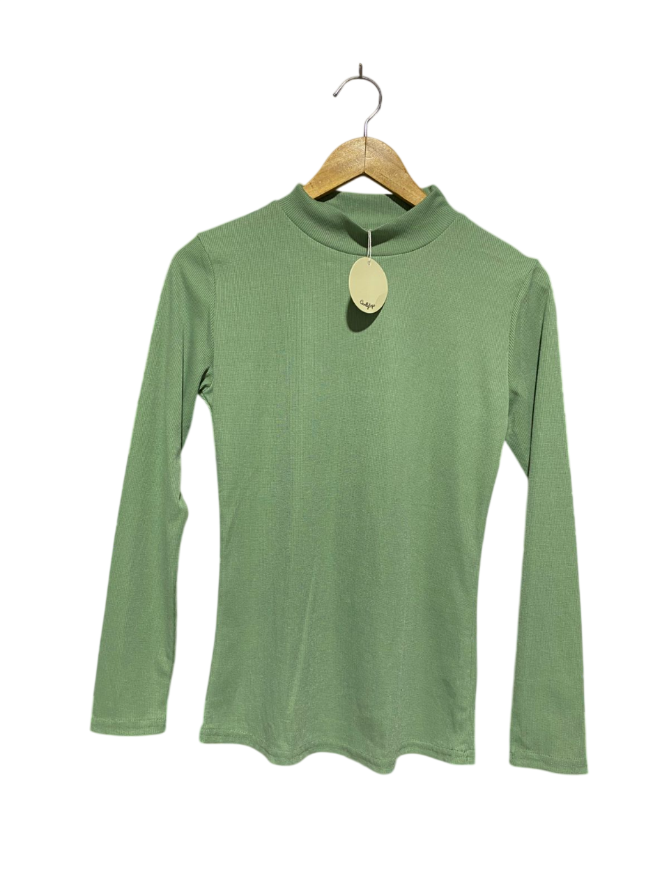 CYRLLYTOGS |L| BUST 17|  C1 |SAGE GREEN MOCK NECK LONG SLEEVE RIBBED TOP