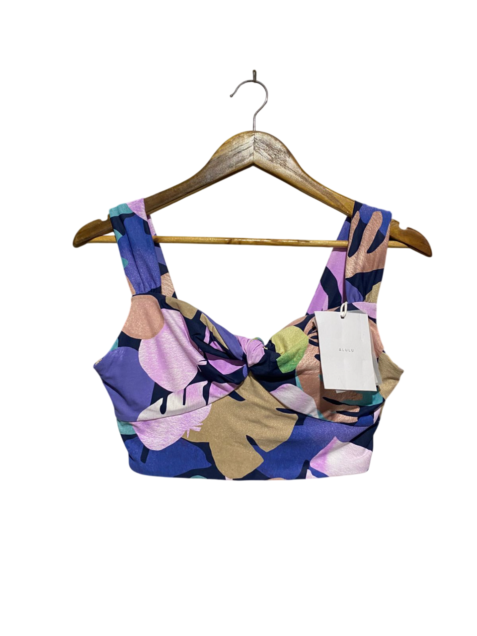 ALULU |M| BUST 15| TROPICAL FLORAL TWIST-FRONT CROP TOP