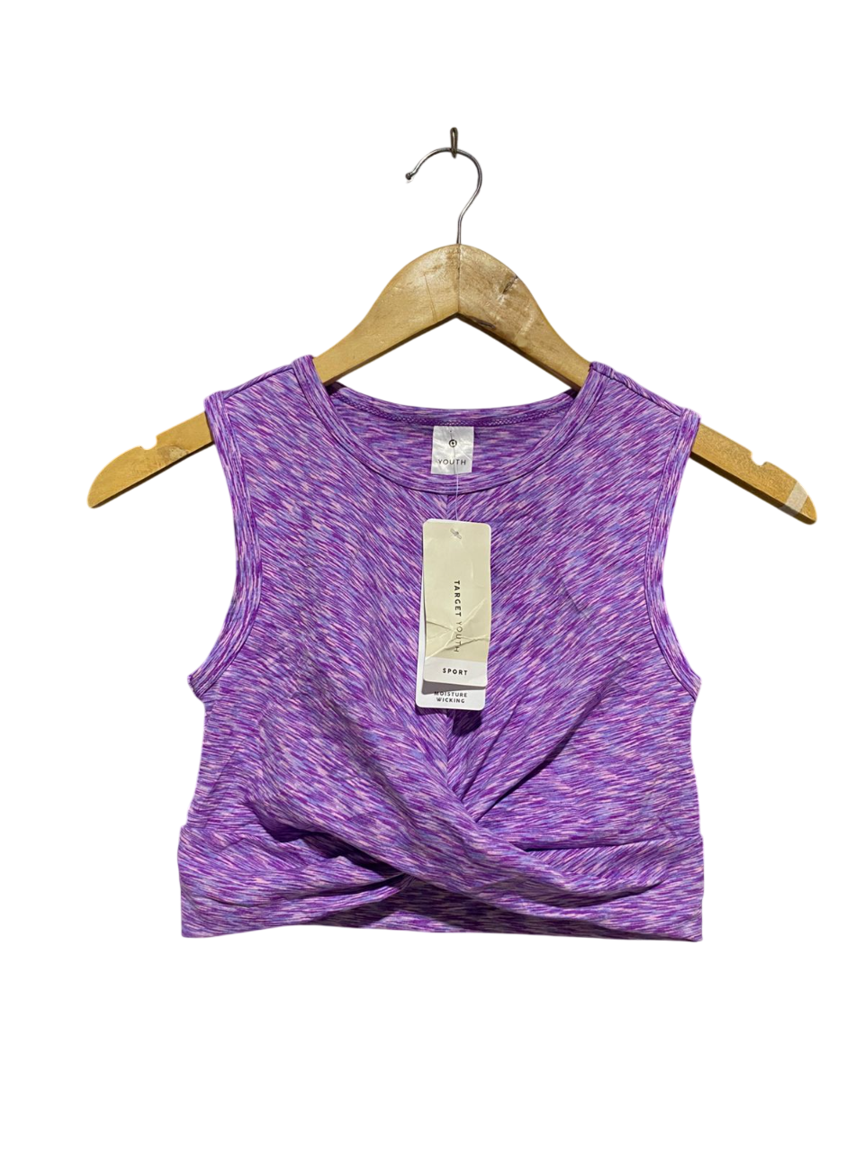 TARGET YOUTH |M| BUST 12| TARGET YOUTH SPORT PURPLE SPACE-DYE TWIST FRONT CROP TOP