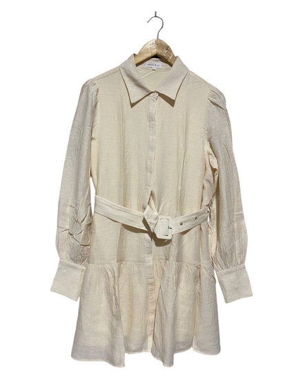 WINNIE & CO |M| BUST 20| CREAM TEXTURED MINI SHIRT DRESS