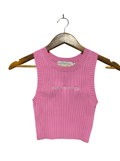 AJE ATHLETICA |XS| BUST 10| WOMEN’S PINK RIBBED KNIT CROP TANK