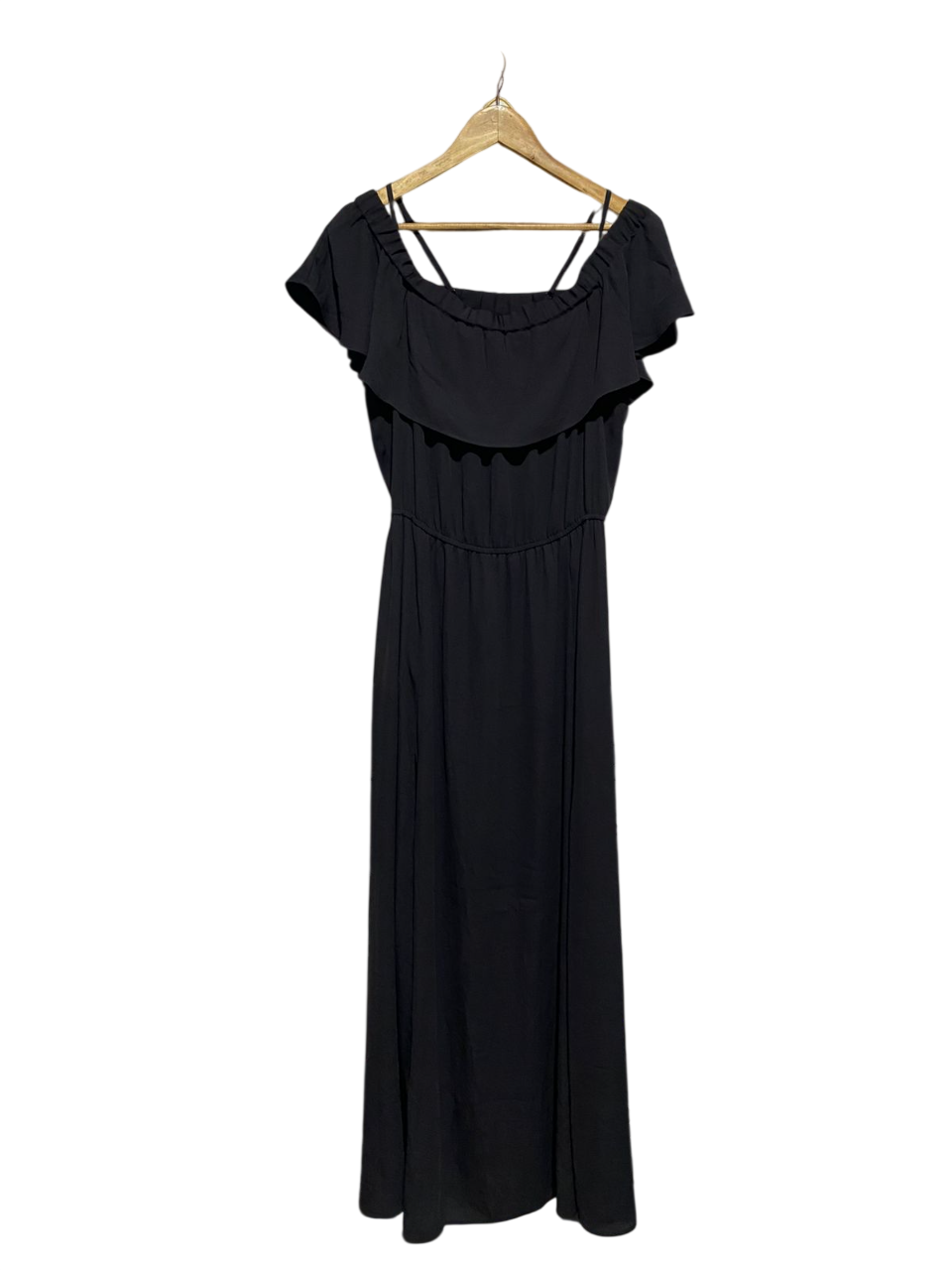BETTINA LIANO |M| BUST 17| ELEGANT BLACK OFF-THE-SHOULDER MAXI DRESS