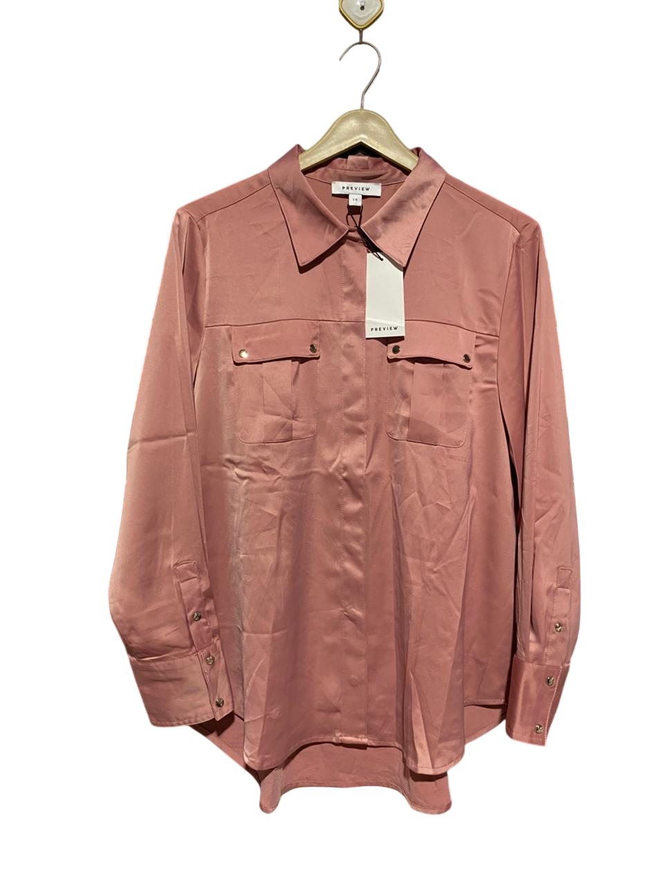 PREVIEW |L| BUST 21| DUSTY ROSE SATIN UTILITY BUTTON-DOWN