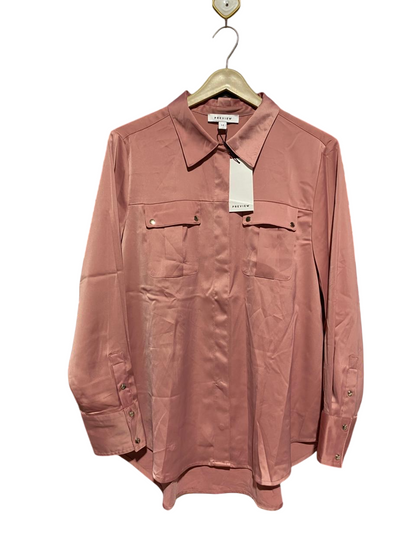 PREVIEW |L| BUST 21| DUSTY ROSE SATIN UTILITY BUTTON-DOWN