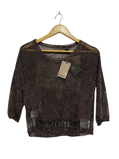 COUNTRY ROAD |S| BUST 18| METALLIC OPEN-KNIT 3/4 SLEEVE TOP