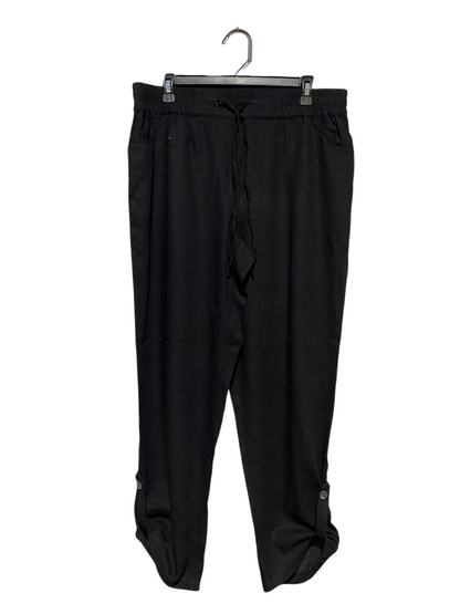 KATIES |XL| WAIST 34| BLACK LINEN-BLEND DRAWSTRING CARGO JOGGERS