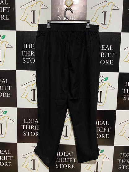 KATIES |XL| WAIST 34| BLACK LINEN-BLEND DRAWSTRING CARGO JOGGERS