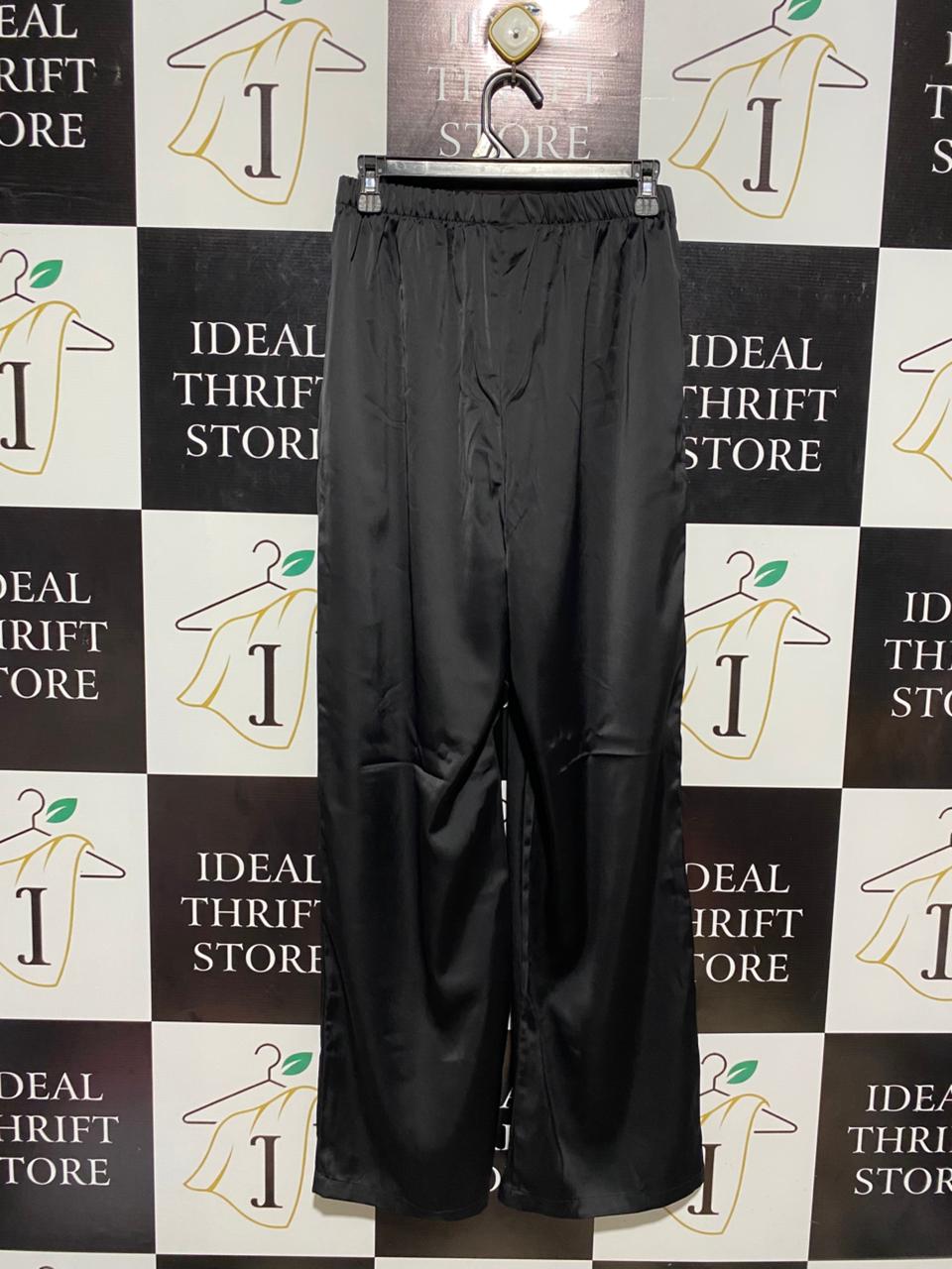YH & CO |M| WAIST 26| BLACK SATIN WIDE-LEG LOUNGE PANTS