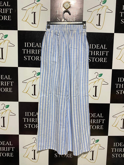 COTTON ON |XS| WAIST 24|C1| BLUE & WHITE VERTICAL STRIPE WIDE-LEG COASTAL PANTS