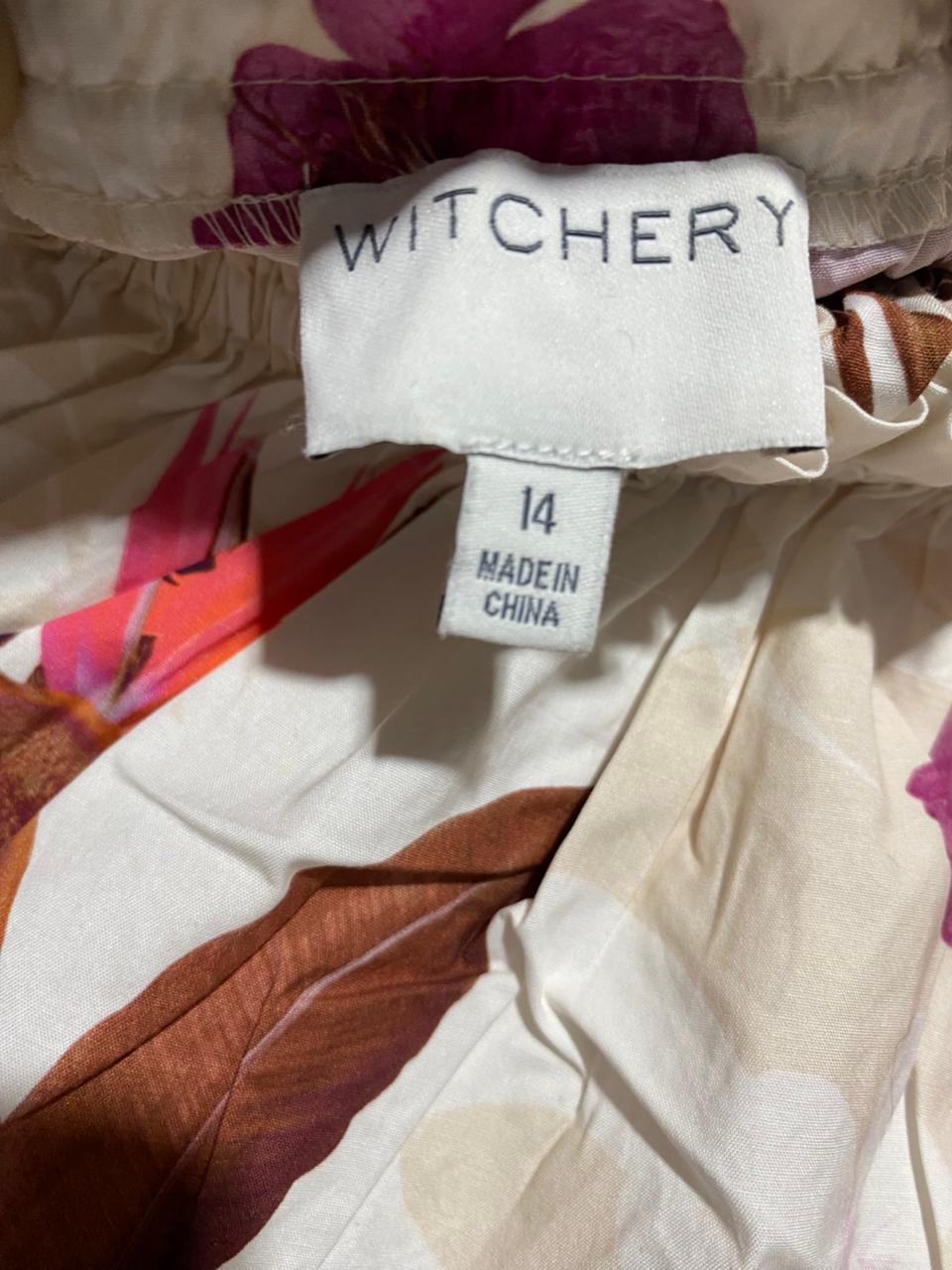 WITCHERY |L| BUST FREE | C6| TROPICAL FLORAL OFF-THE-SHOULDER SMOCKED MIDI DRESS