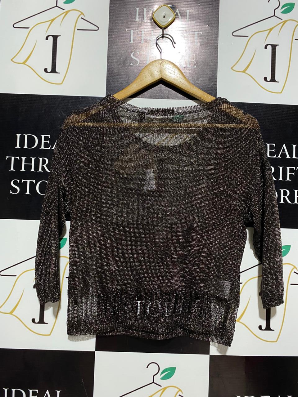 COUNTRY ROAD |S| BUST 18| METALLIC OPEN-KNIT 3/4 SLEEVE TOP