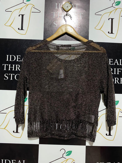 COUNTRY ROAD |S| BUST 18| METALLIC OPEN-KNIT 3/4 SLEEVE TOP