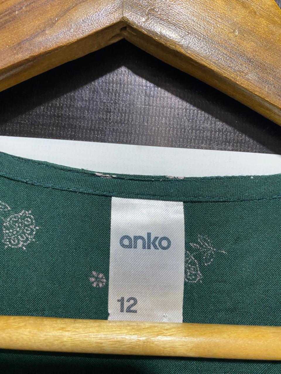 ANKO |L| BUST 20| WOMEN’S DARK GREEN FLORAL V-NECK BUTTON-DOWN BLOUSE
