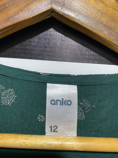 ANKO |L| BUST 20| WOMEN’S DARK GREEN FLORAL V-NECK BUTTON-DOWN BLOUSE