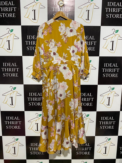 PORTMANS |L| BUST 19| MUSTARD YELLOW FLORAL MAXI DRESS