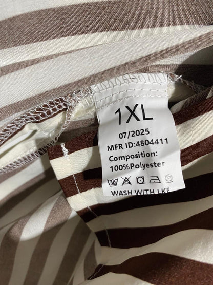 |XL| BUST 24| BROWN AND WHITE VERTICAL STRIPED BUTTON-DOWN SHIRT