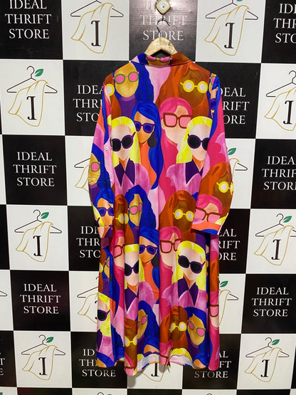 SHEIN CURVE |XL| BUST 23| C6| VIBRANT MULTICOLOR ARTISTIC PORTRAIT PRINT MAXI SHIRT DRESS