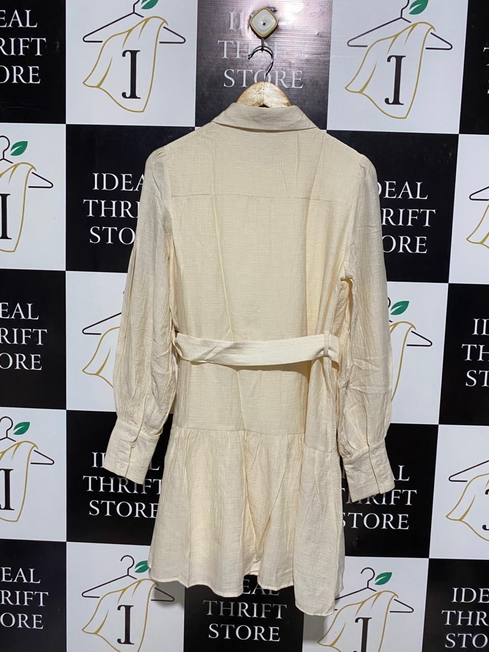 WINNIE & CO |M| BUST 20| CREAM TEXTURED MINI SHIRT DRESS