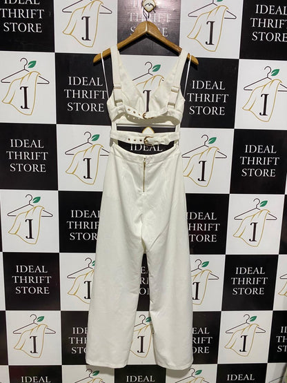 WHYTE VALENTYNE |M| IDEAL LUXE WHITE V-NECK CUT-OUT JUMPSUIT