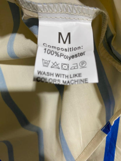 |M| BUST 21|C9| VINTAGE STYLE CREAM AND BLUE VERTICAL STRIPED BUTTON-DOWN SHIRT