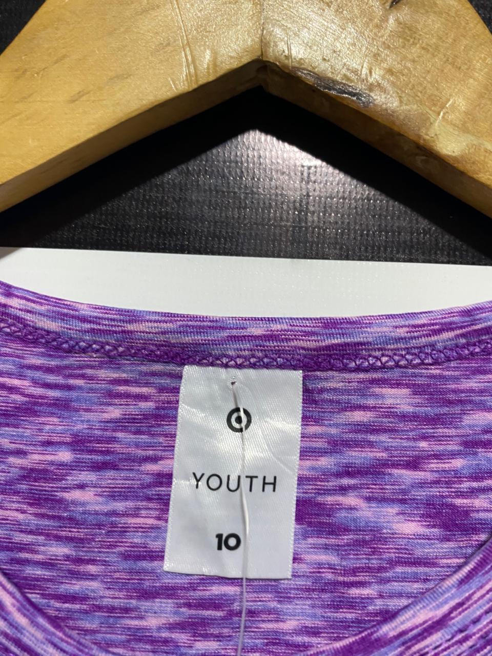 TARGET YOUTH |M| BUST 12| TARGET YOUTH SPORT PURPLE SPACE-DYE TWIST FRONT CROP TOP