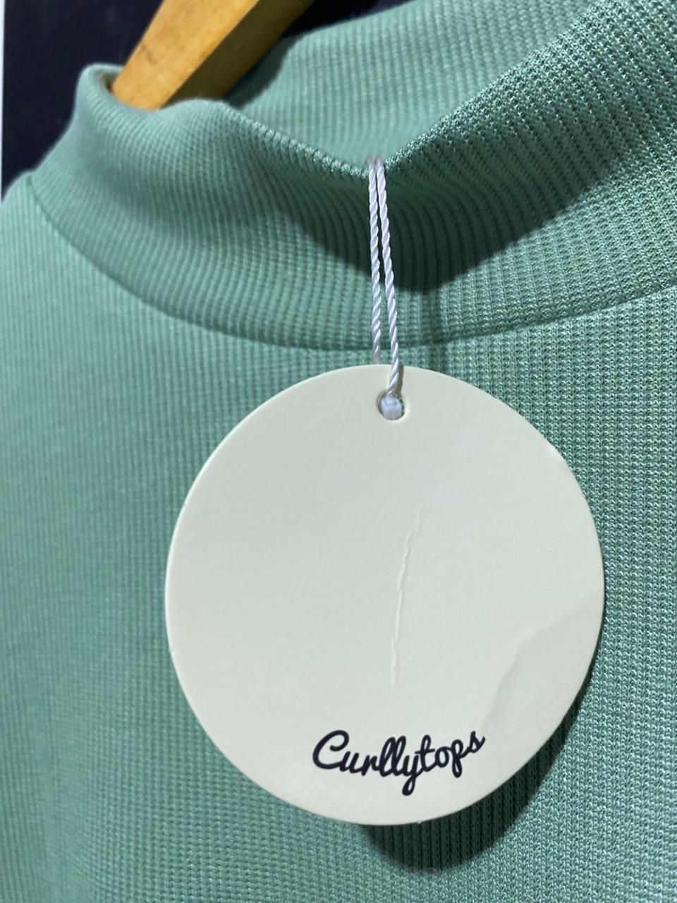 CYRLLYTOGS |L| BUST 17|  C1 |SAGE GREEN MOCK NECK LONG SLEEVE RIBBED TOP