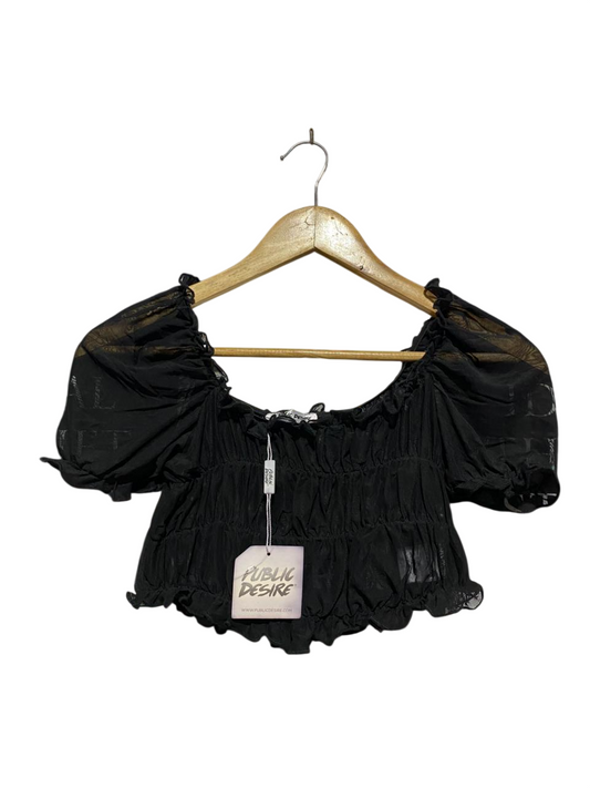 PUBLIC DESIRE |XS| BUST 11|B 11| SHEER SMOCKED BARDOT CROP TOP