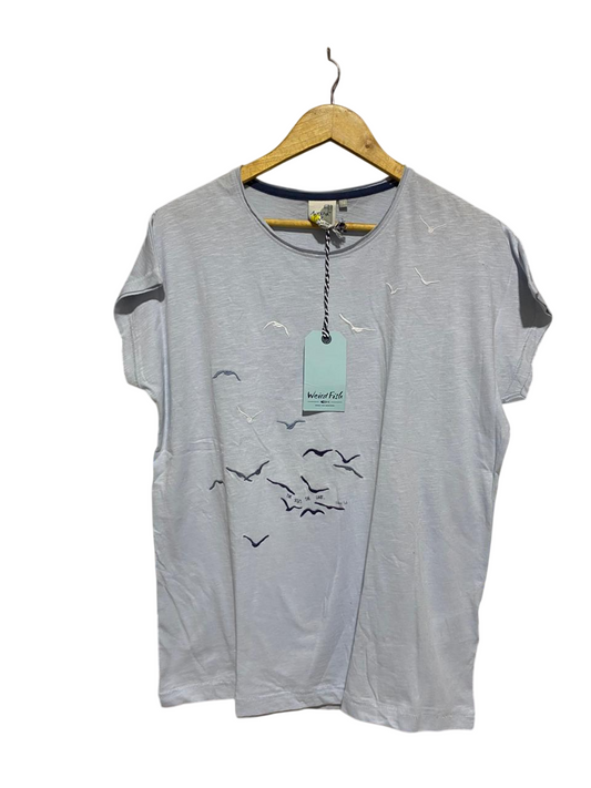 WEIRD FISH |L| BUST 21| THE SKY'S THE LIMIT EMBROIDERED BIRD T-SHIRT