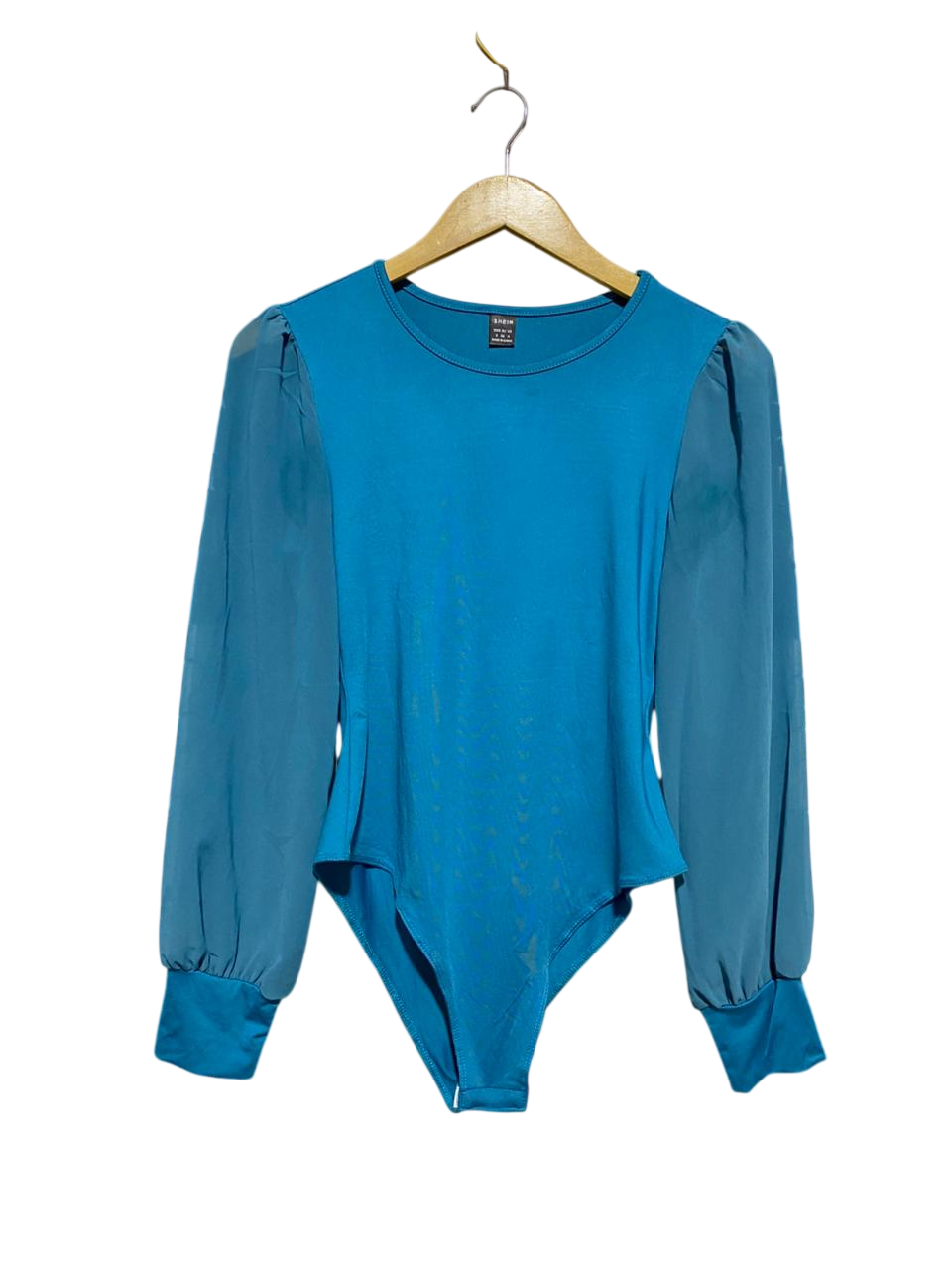 SHEIN |S| BUST 16| MESH PUFF SLEEVE BODYSUIT TEAL BLUE
