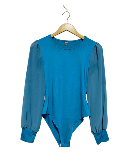 SHEIN |S| BUST 16| MESH PUFF SLEEVE BODYSUIT TEAL BLUE