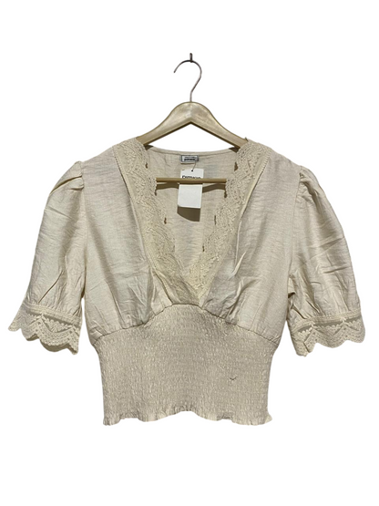 PIMKIE |M| BUST 17| NECK LACE TRIM SMOCKED CROP TOP CREAM / OFF-WHITE