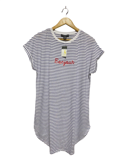 PRIMARK |L| BUST 21| NAVY BLUE STRIPED BONJOUR T-SHIRT DRESS