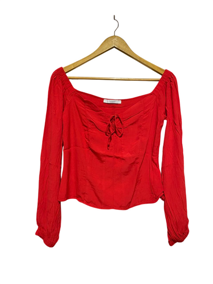 MICHELLE KEEGAN |M| BUST | RED OFF-THE-SHOULDER BARDOT TOP - LONG SLEEVE - CORSET STYLE
