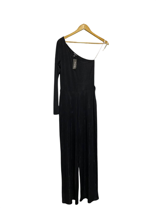 BOOHOO |L| BUST 14| BLACK ONE-SHOULDER LONG SLEEVE JUMPSUIT