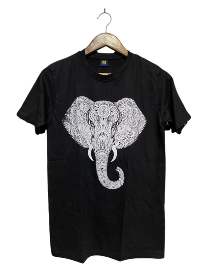 |M| BUST 17| BLACK MANDALA ELEPHANT GRAPHIC T-SHIRT